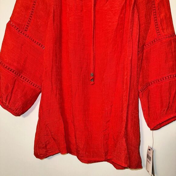 Alyx Women’s Batik May-Be Red Boho Lace Panel Shirt Small NWT - Picture 2 of 13